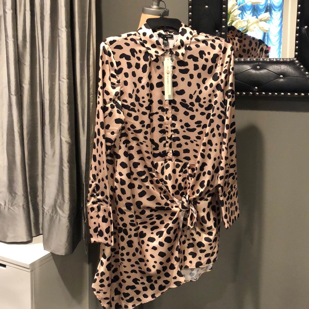Aqua Leopard Silk Tie Dress
